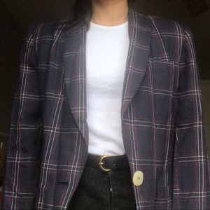 Vintage navy plaid blazer